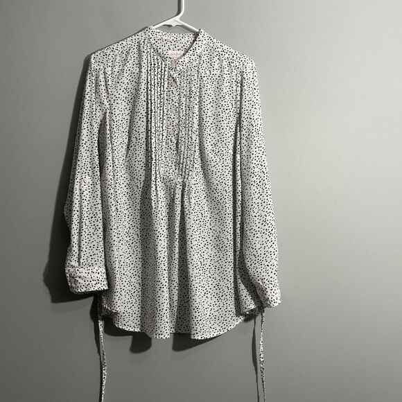 Isabel Maternity Women’s M Black White Roll-Tab Long Sleeve Blouse Back Tie - Picture 1 of 15